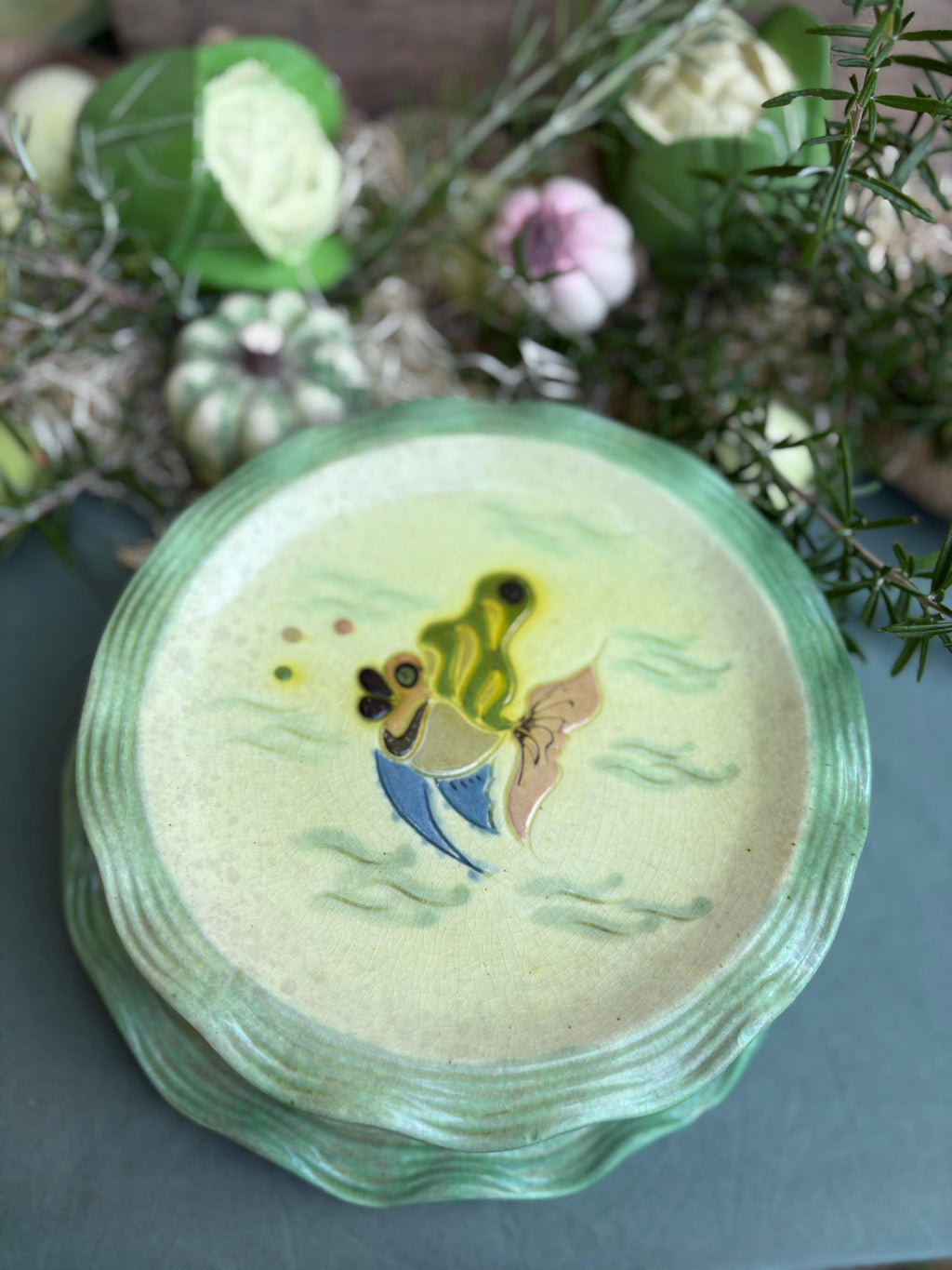 Service d'assiettes Vallauris Cèrenne – Décor Les Poissons, années 1950