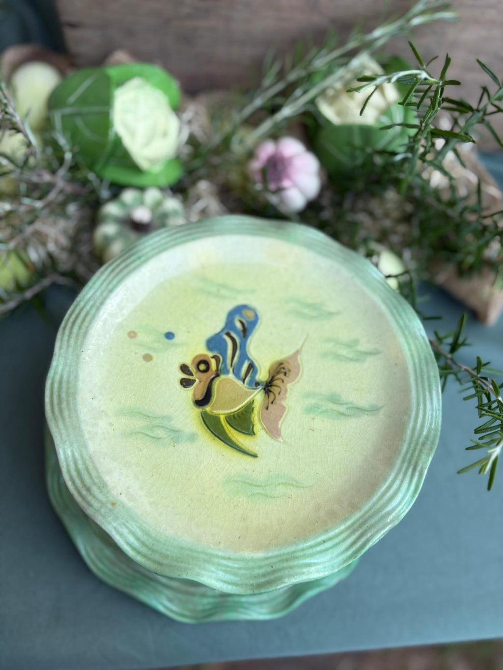 Service d'assiettes Vallauris Cèrenne – Décor Les Poissons, années 1950