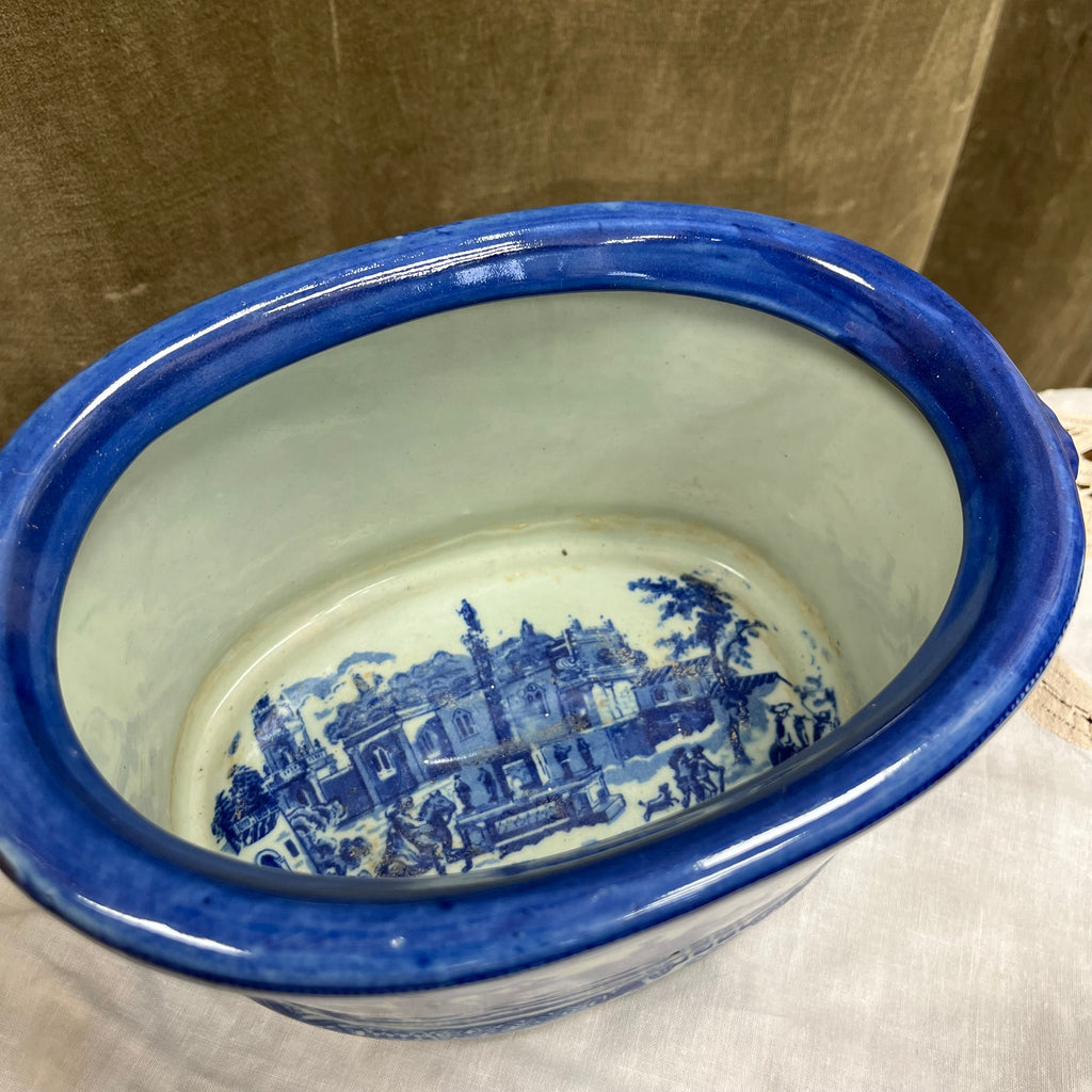 Poignées de jardinière vintage Victoria Ware en pierre de fer bleu cobalt