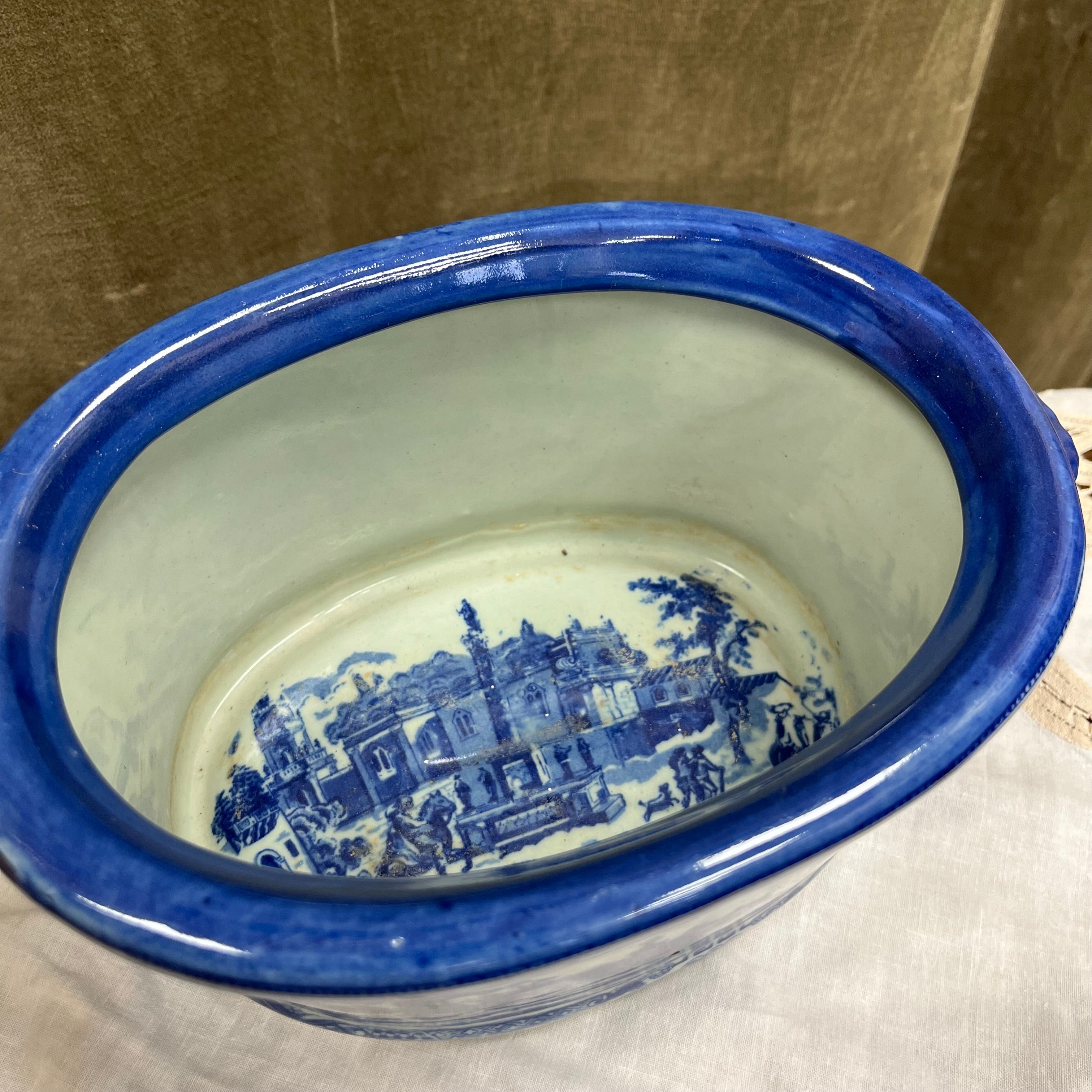 Poignées de jardinière vintage Victoria Ware en pierre de fer bleu cobalt