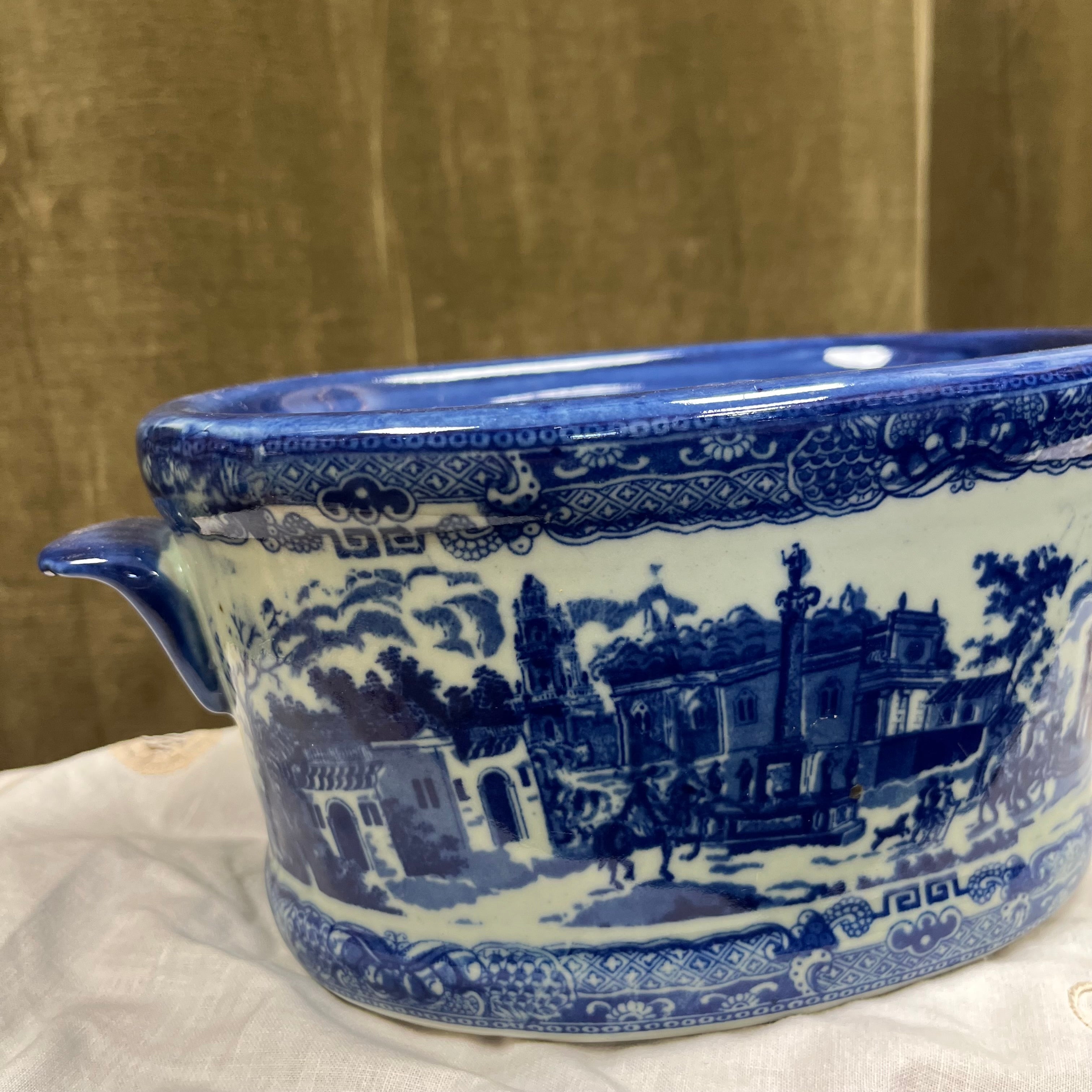 Poignées de jardinière vintage Victoria Ware en pierre de fer bleu cobalt
