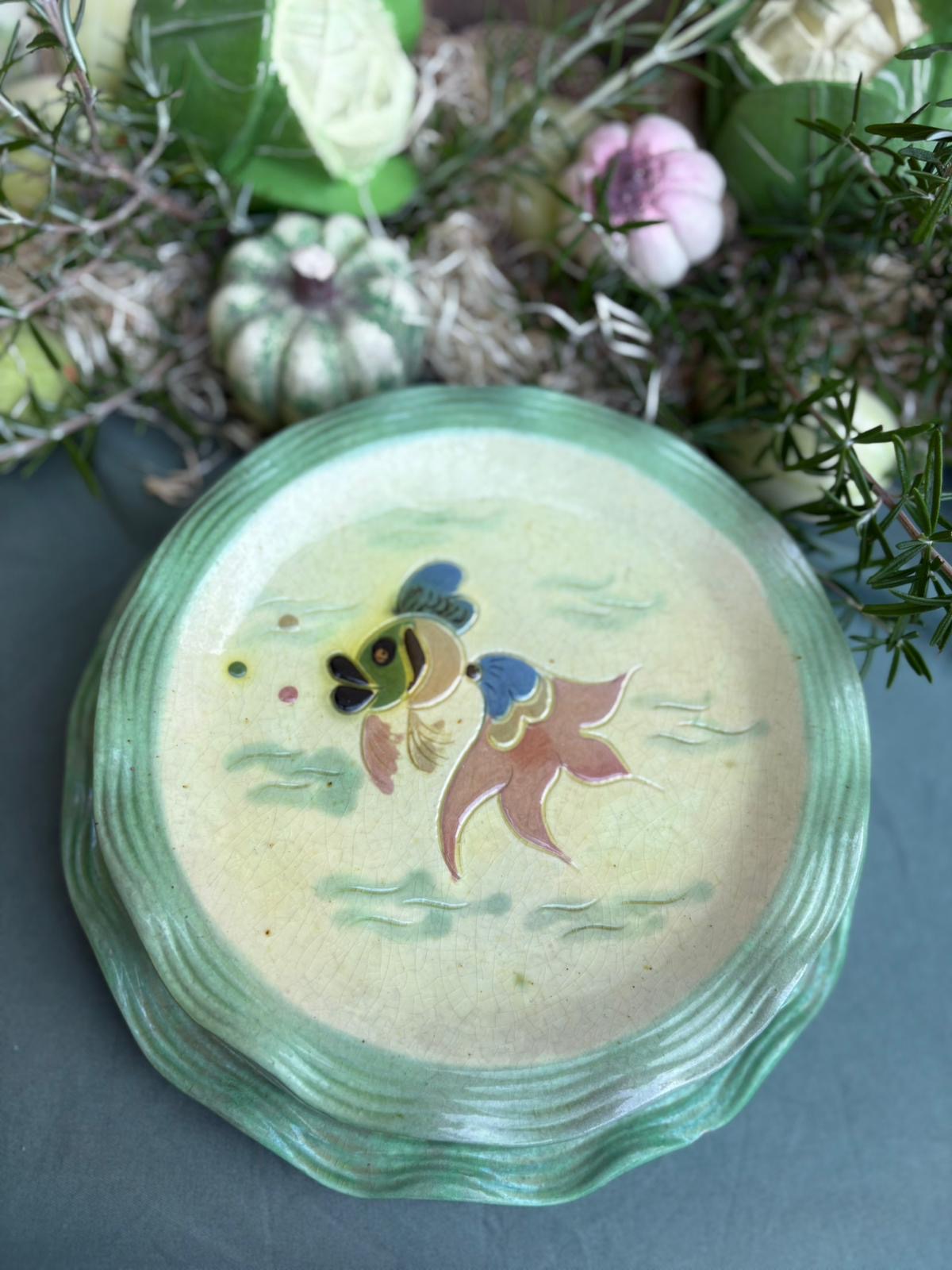 Service d'assiettes Vallauris Cèrenne – Décor Les Poissons, années 1950