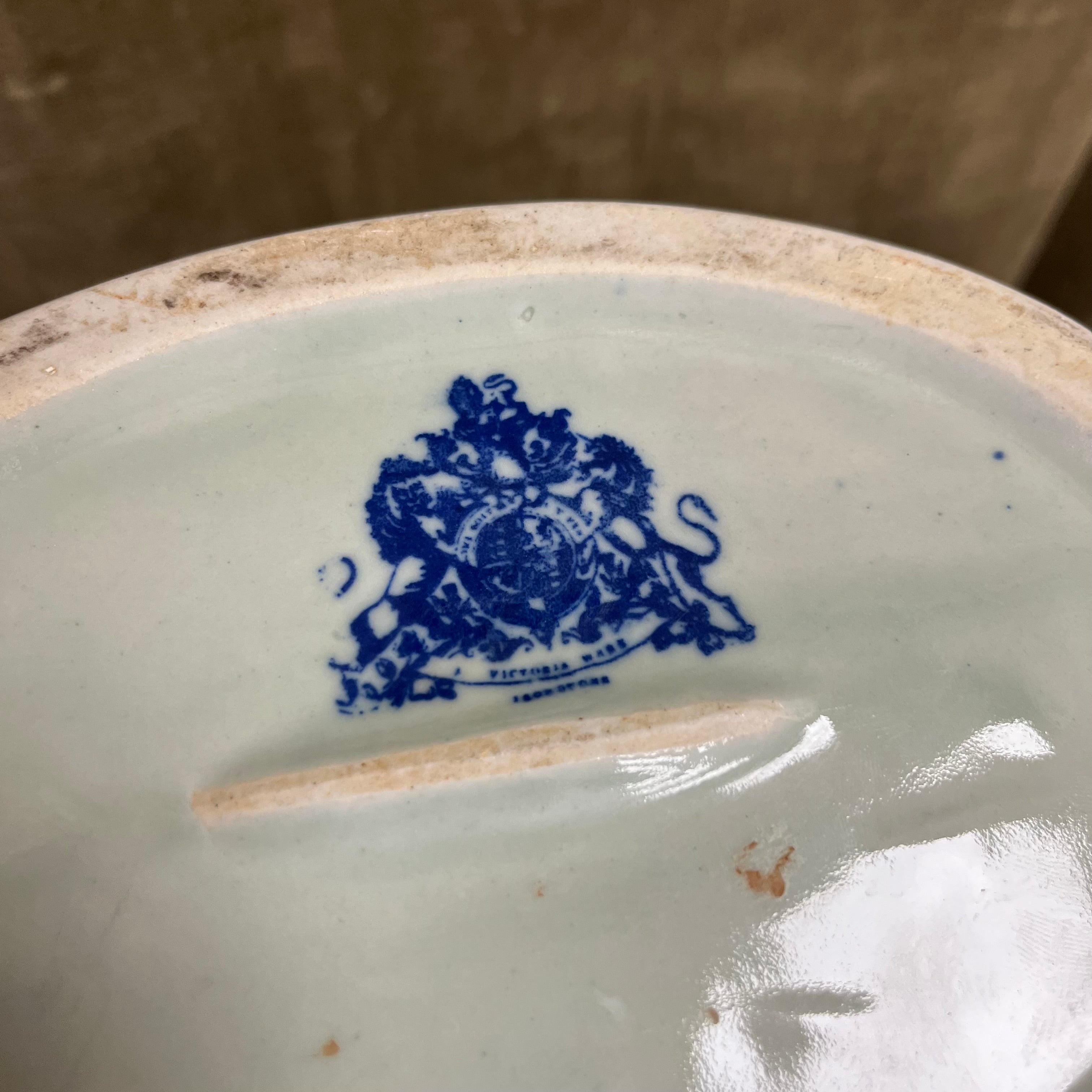 Poignées de jardinière vintage Victoria Ware en pierre de fer bleu cobalt