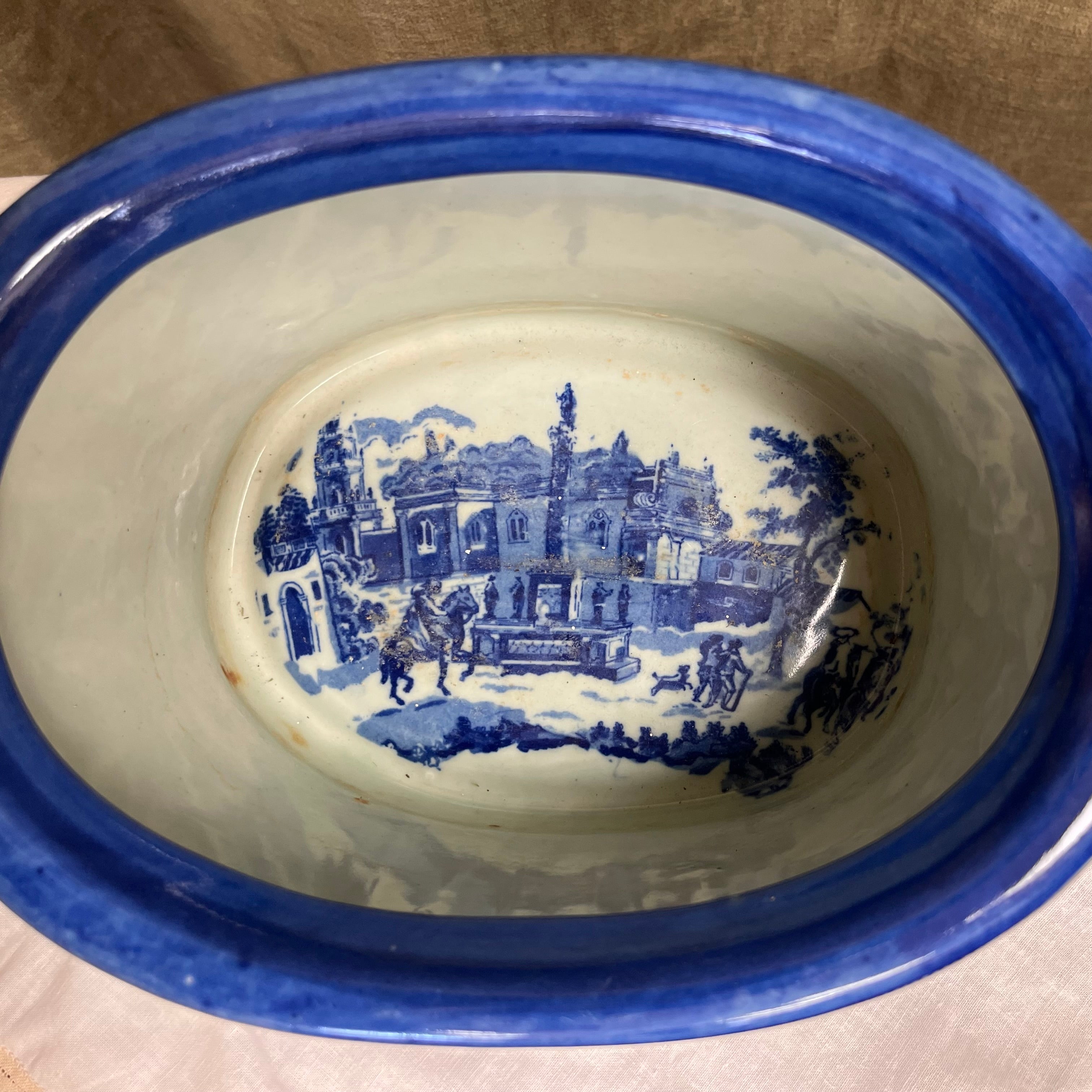 Poignées de jardinière vintage Victoria Ware en pierre de fer bleu cobalt