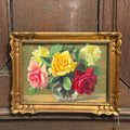 Tableau bouquet de roses - huile sur panneau de bois